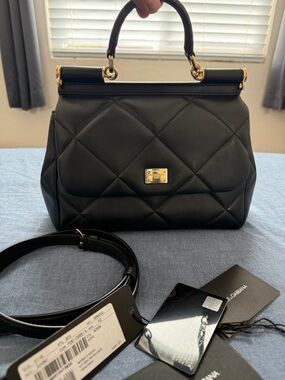 Dolce & Gabbana Miss Sicily Small Black Lambskin Bag Gold Hardware Strap